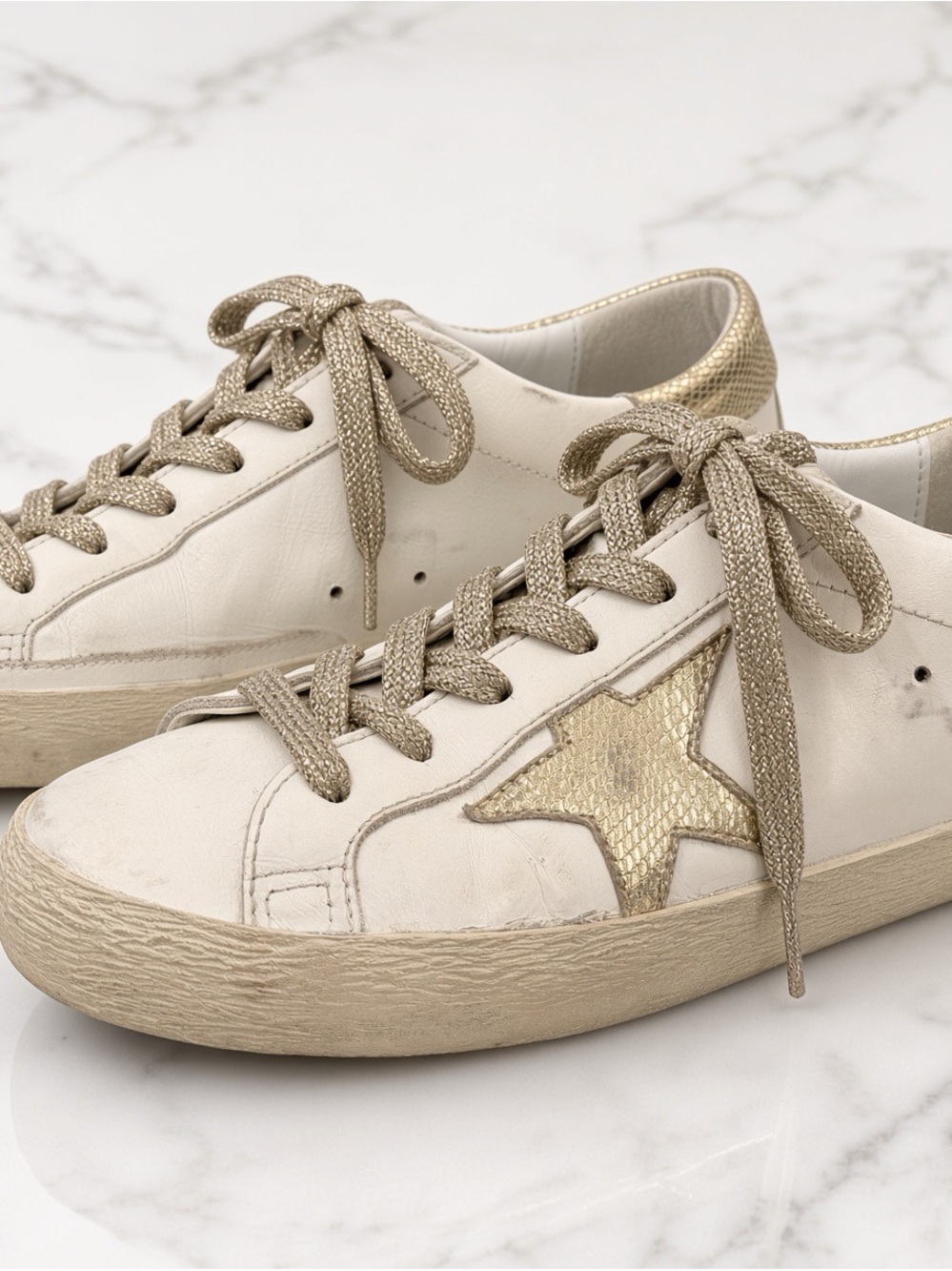 GOLDEN GOOSE Super-Star Collection Sneakers in Gold Snakeskin